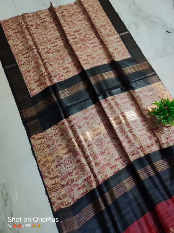 Pure Silk Tussar Ghicha Screen Printed Saree
