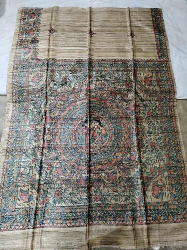 Madhubani Hand Painted Ghicha Tussar Silk Saree