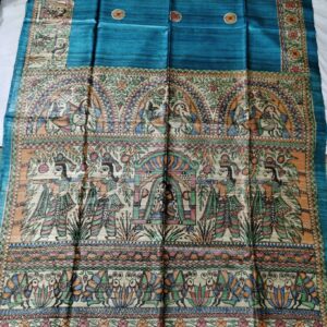 Madhubani Hand Painted Ghicha Tussar Silk Saree