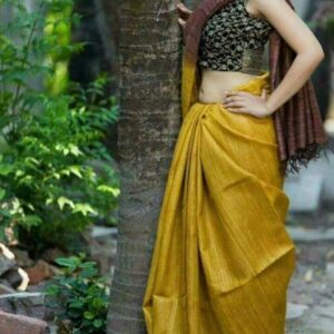 Pure Silk Tussar Ghicha Saree with Woven Zari Border