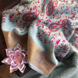Hand-woven Thread Work Linen Cotton Saree