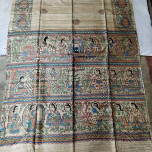 Madhubani Hand Painted Ghicha Tussar Silk Saree