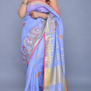 Hand-woven Thread Work Linen Cotton Saree