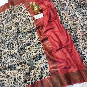 Pure Silk Tussar Ghicha Screen Printed Saree