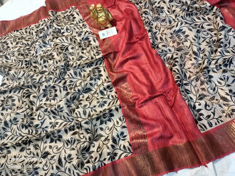 Pure Silk Tussar Ghicha Screen Printed Saree