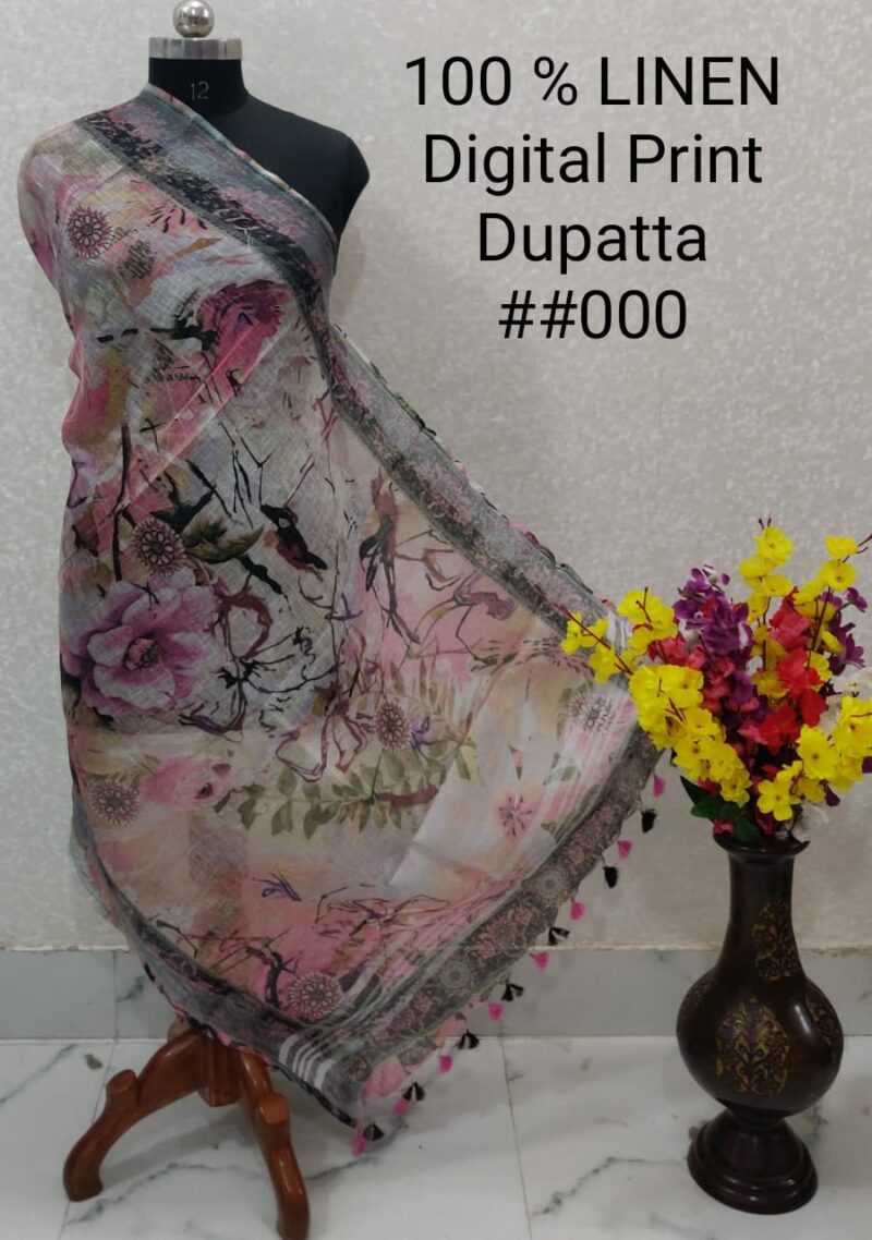 Pure Handloom Linen Digital Print Dupatta