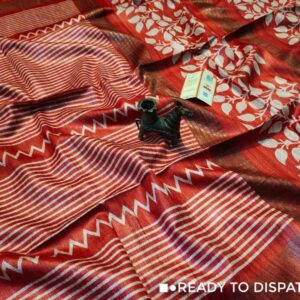 Pure Silk Tussar Ghicha Screen Printed Saree