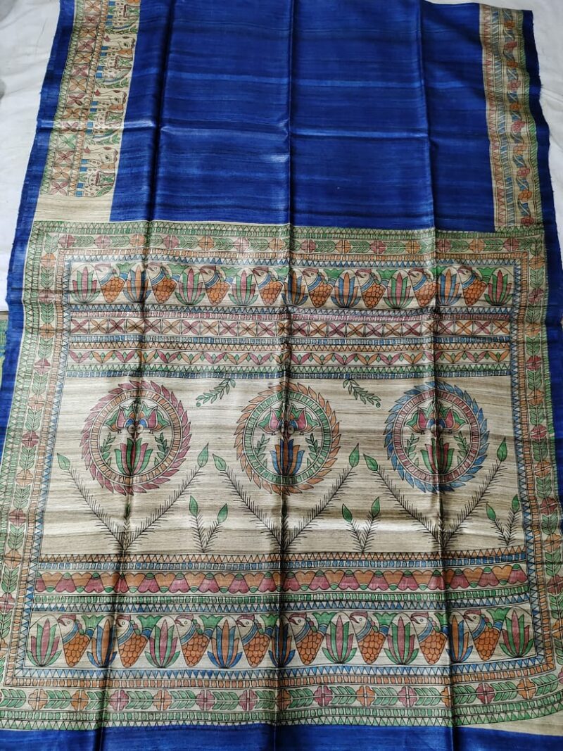 Madhubani Hand Painted Ghicha Tussar Silk Saree