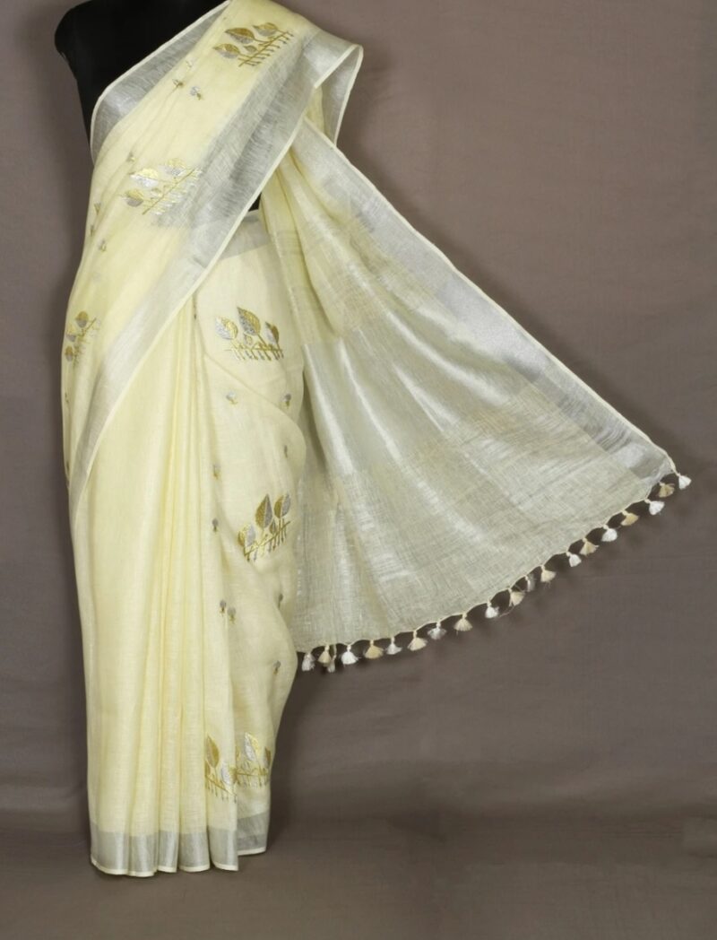 Hand-woven Thread Work Linen Cotton Saree