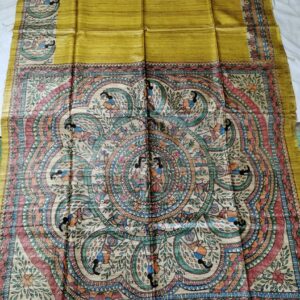 Madhubani Hand Painted Ghicha Tussar Silk Saree