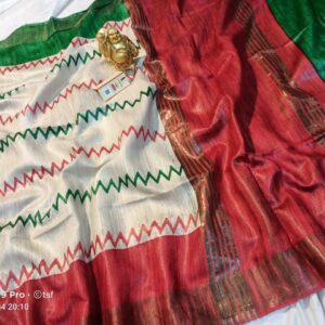 Pure Silk Tussar Ghicha Screen Printed Saree