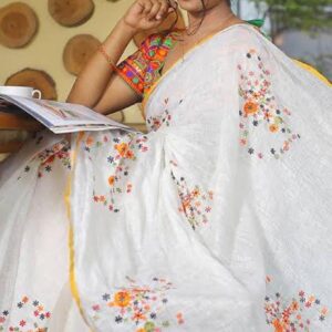Hand-woven Thread Work Linen Cotton Saree