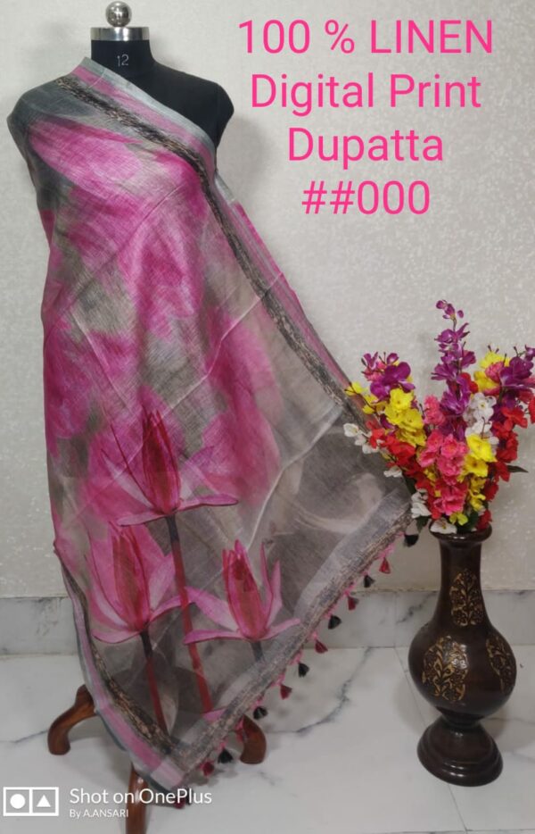 Pure Handloom Linen Digital Print Dupatta