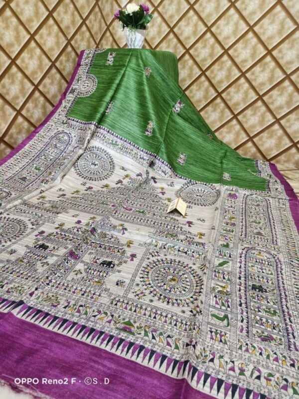 Pure Silk Tussar Ghicha Screen Printed Saree