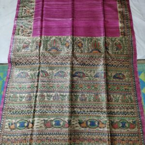 Madhubani Hand Painted Ghicha Tussar Silk Saree