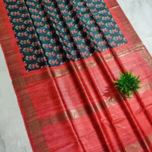 Pure Silk Tussar Ghicha Screen Printed Saree