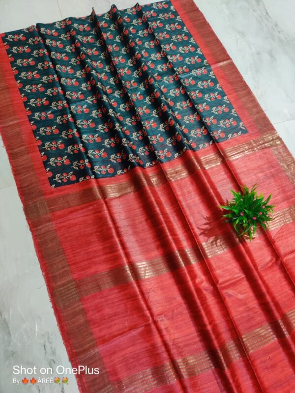 Pure Silk Tussar Ghicha Screen Printed Saree