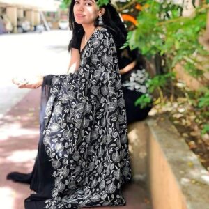 Hand-woven Thread Work Linen Cotton Saree