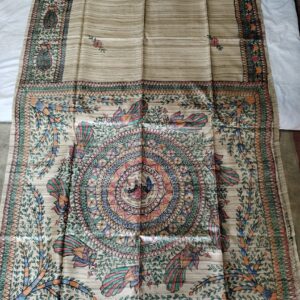 Madhubani Hand Painted Ghicha Tussar Silk Saree