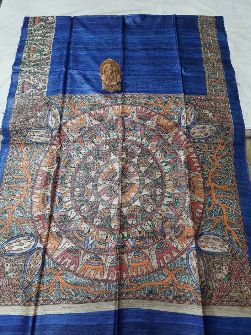 Madhubani Hand Painted Ghicha Tussar Silk Saree