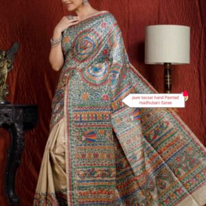 Full Madhubani Painted Ghicha Tussar Silk Saree