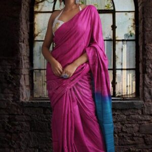 Pure Silk Tussar Ghicha Saree with Woven Zari Border