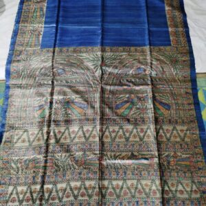 Madhubani Hand Painted Ghicha Tussar Silk Saree