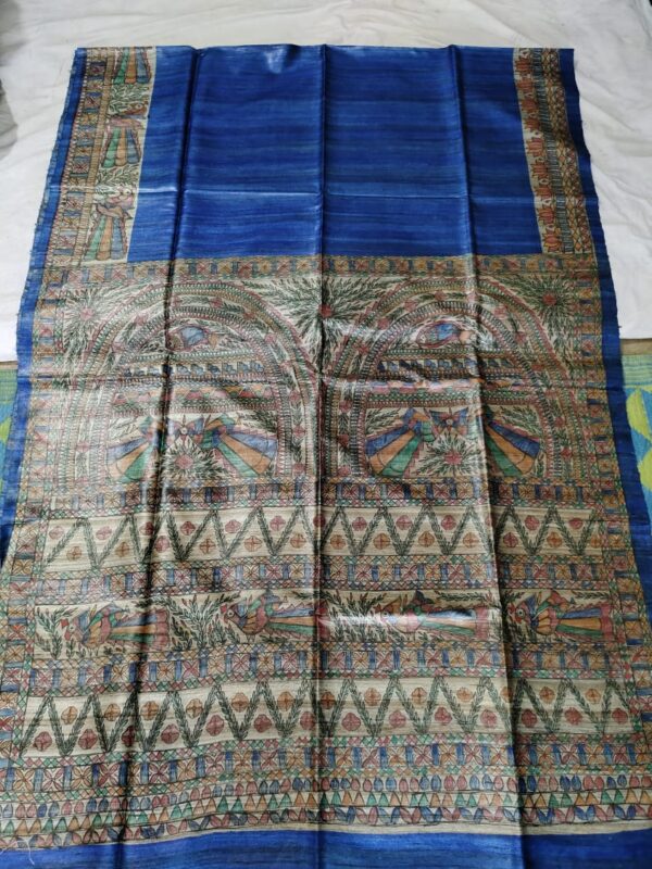 Madhubani Hand Painted Ghicha Tussar Silk Saree