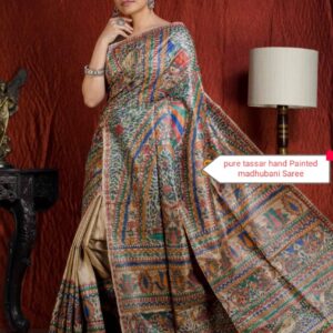 Full Madhubani Painted Ghicha Tussar Silk Saree