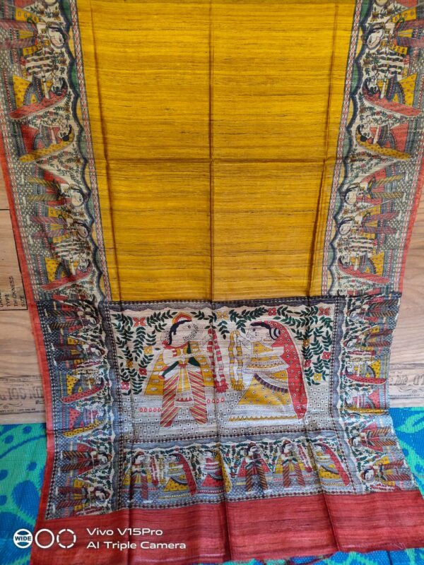 Pure Silk Tussar Ghicha Screen Printed Saree - Image 2