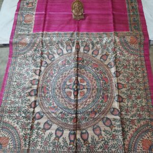 Madhubani Hand Painted Ghicha Tussar Silk Saree