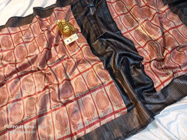 Pure Silk Tussar Ghicha Screen Printed Saree