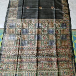 Madhubani Hand Painted Ghicha Tussar Silk Saree