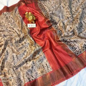 Pure Silk Tussar Ghicha Screen Printed Saree