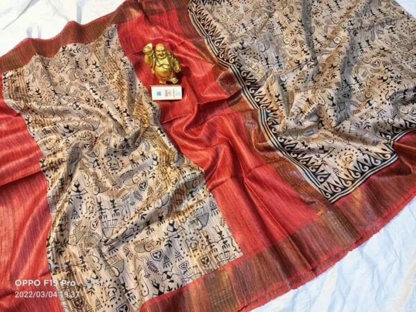 Pure Silk Tussar Ghicha Screen Printed Saree