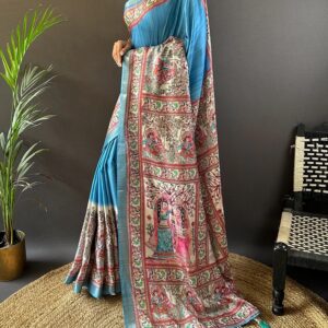 Hand Painted Madhubani Desi Tussar Silk Saree