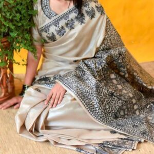 Desi Tussar Silk Madhubani Hand Painted Saree
