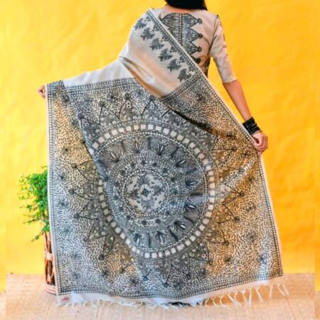 Desi Tussar Silk Madhubani Hand Painted Saree