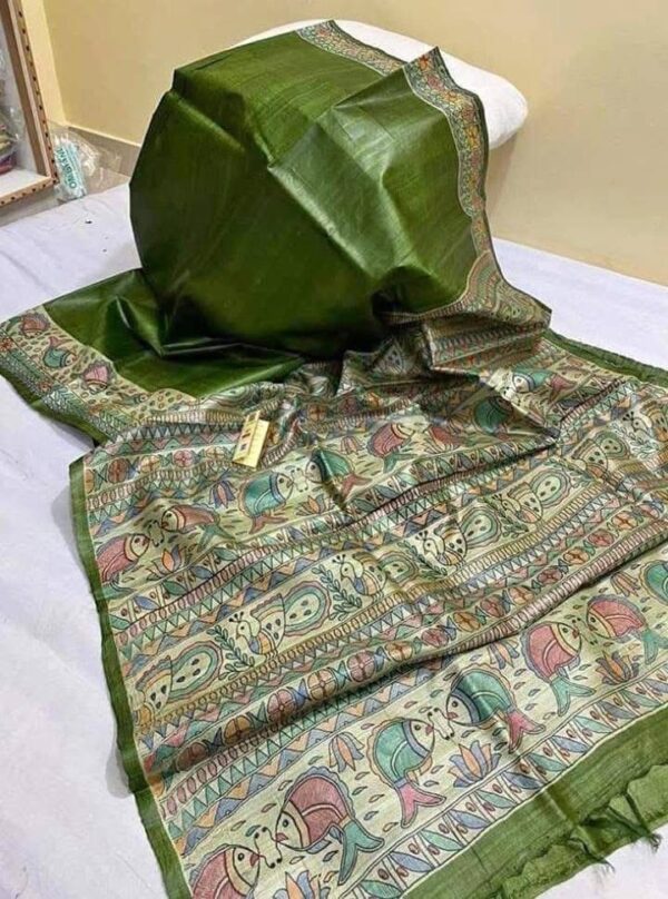 Desi Tussar Silk Madhubani Hand Painted Saree