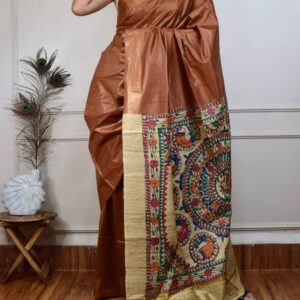 Desi Tussar Silk Madhubani Hand Painted Saree