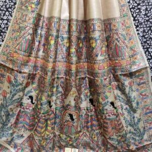 Hand Painted Madhubani Tussar Silk Saree