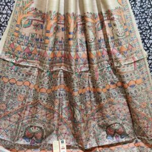Hand Painted Madhubani Desi Tussar Silk Saree
