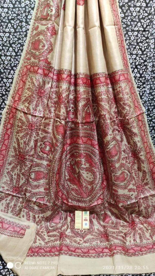 Desi Tussar Madhubani Handpainted Silk Saree