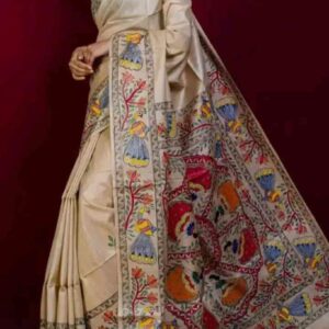 Desi Tussar Silk Madhubani Handpainted Saree