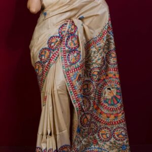 Desi Tussar Silk Madhubani Handpainted Saree