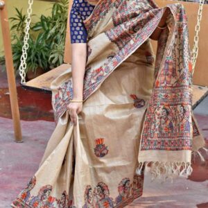 Desi Tussar Silk Madhubani Handpainted Saree