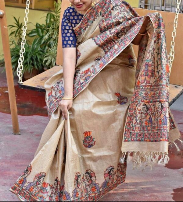 Desi Tussar Silk Madhubani Handpainted Saree