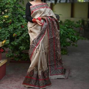 Desi Tussar Silk Madhubani Handpainted Saree