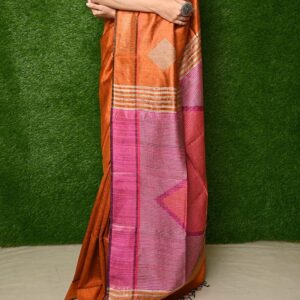 Handwoven Raw Dupion Silk Saree – Orange colour