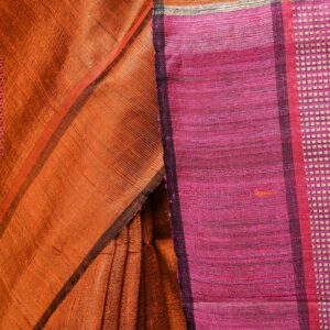 Handwoven Raw Dupion Silk Saree – Orange colour